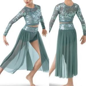 WEISSMAN Dance Costume 2 piece Sage green sequin Guiltfree 10337 MA adult